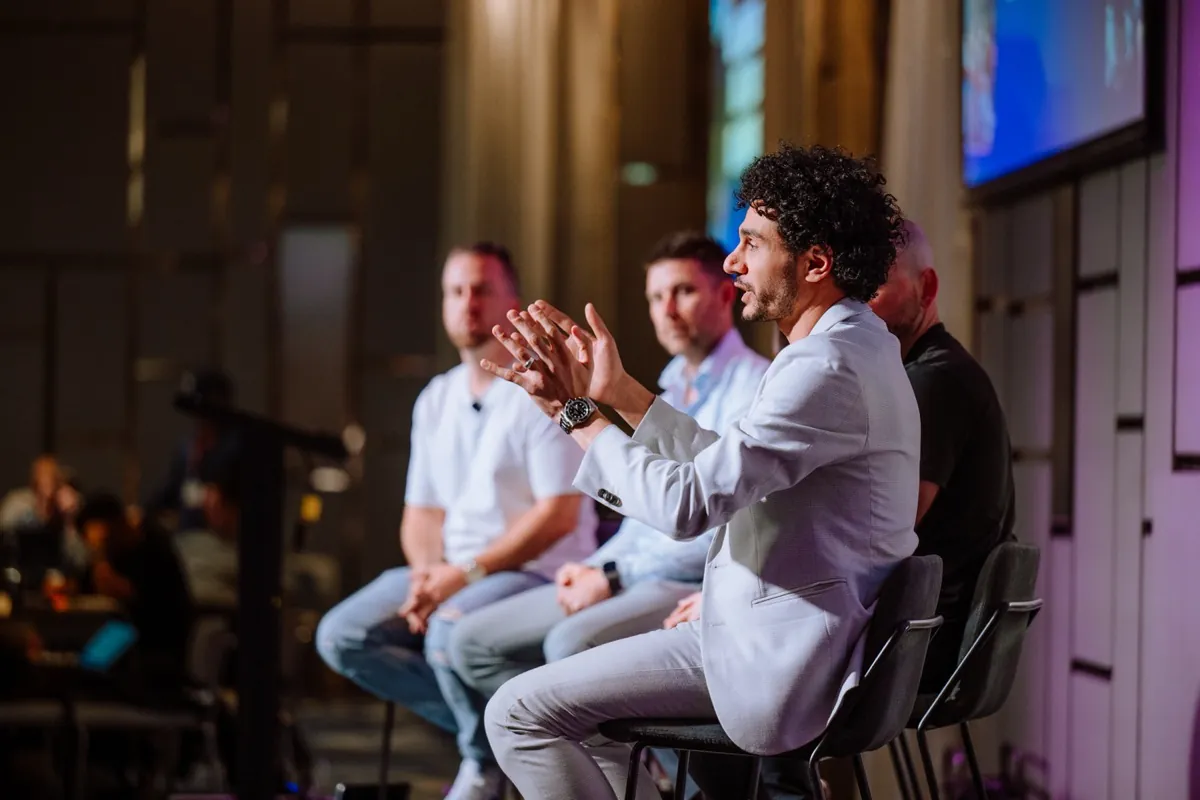 Abdo speaking on the expert panel at the AI Bootcamp
